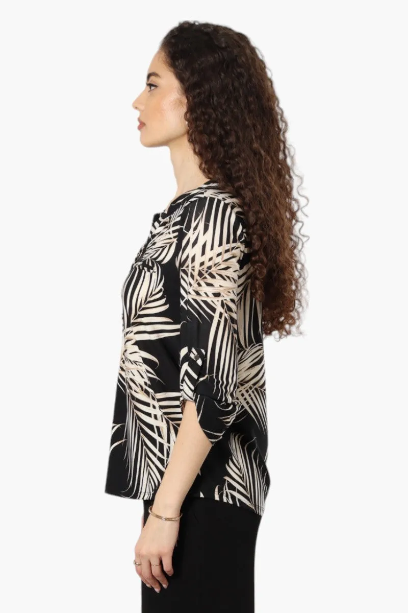 Beechers Brook Leaf Pattern Henley Shirt - Black sold by Fairweather product image thumbnail 3