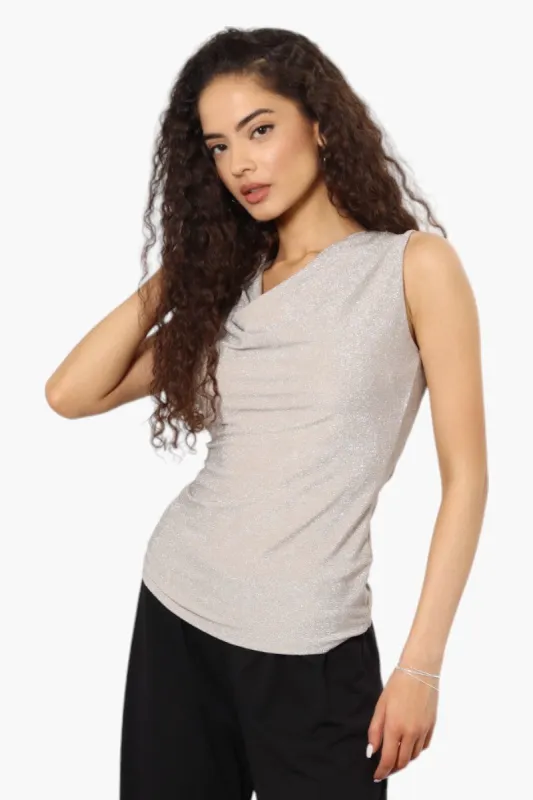 Limite Lurex Cowl Neck Tank Top - Stone sold by Fairweather