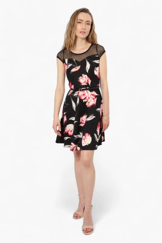 Limte Floral Belted Skater Day Dress - Black sold by Fairweather