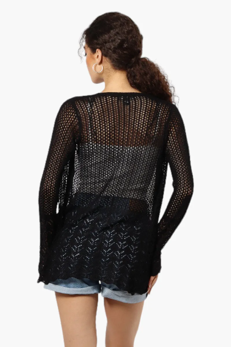 Impress Long Sleeve Pointelle Shrug Cardigan - Black sold by Fairweather product image thumbnail 4