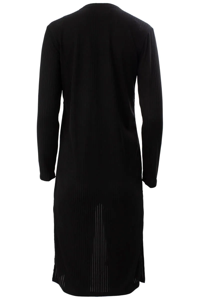 Solid Ribbed Long Sleeve Side Slit Open Cardigan - Black sold by Fairweather product image thumbnail 3