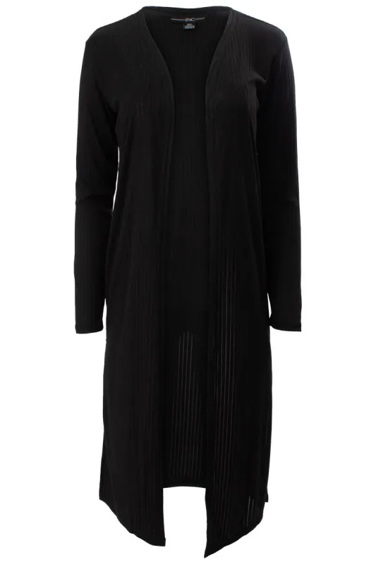 Solid Ribbed Long Sleeve Side Slit Open Cardigan - Black sold by Fairweather