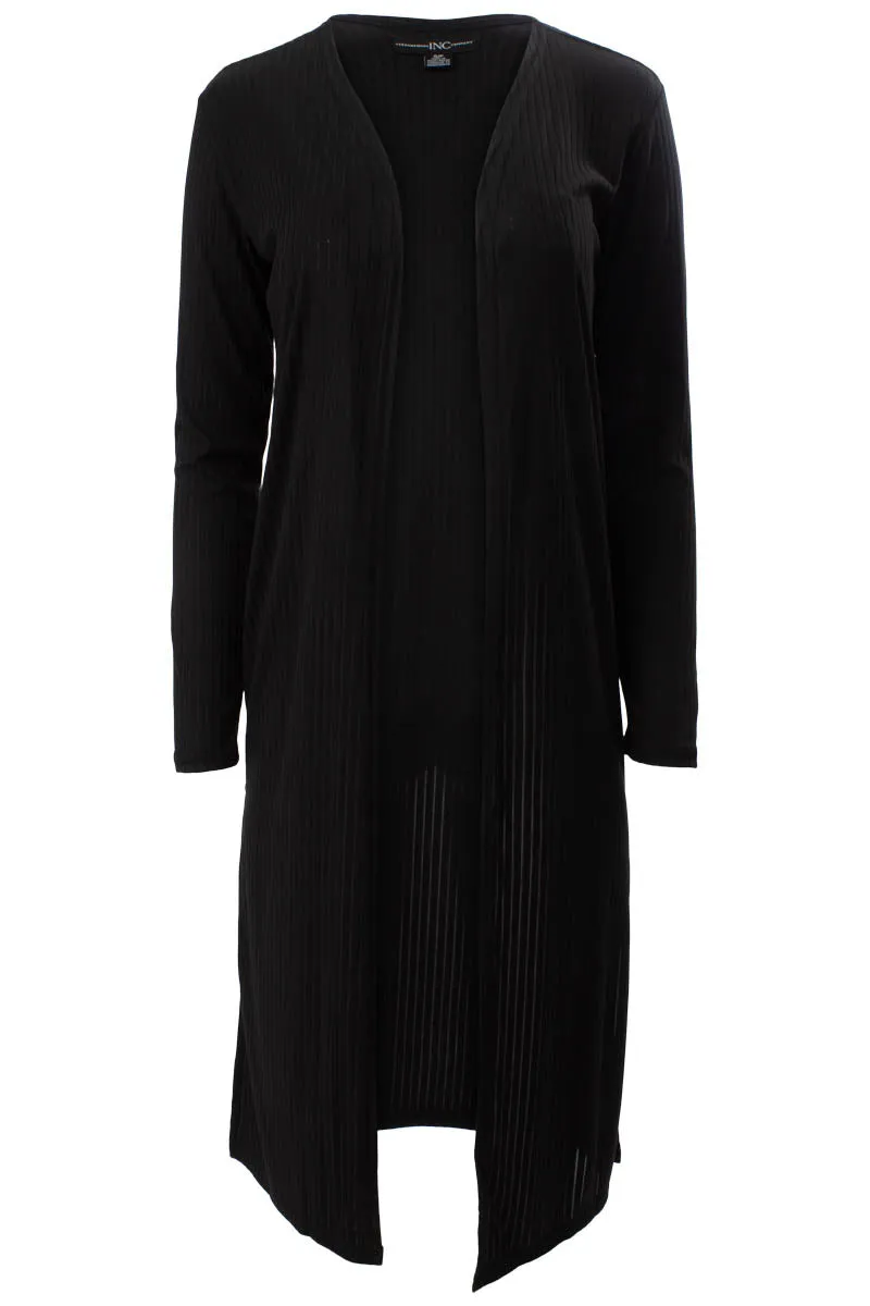Solid Ribbed Long Sleeve Side Slit Open Cardigan - Black sold by Fairweather