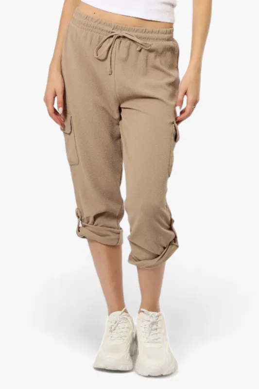 Impress Solid Tie Waist Cargo Pants - Beige sold by Fairweather