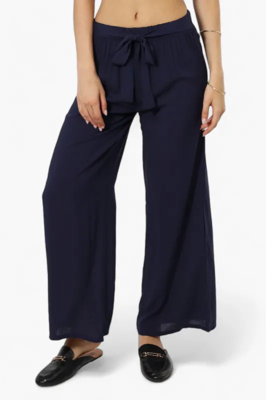 INC International Company Solid Belted Palazzo Pants - Navy sold by Fairweather