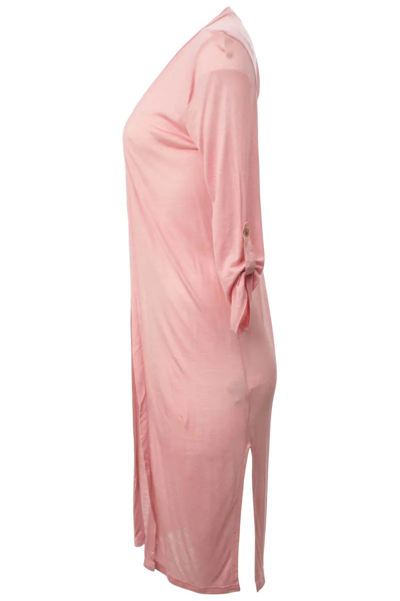 Solid Side Slit Open Cardigan - Pink sold by Fairweather product image thumbnail 2