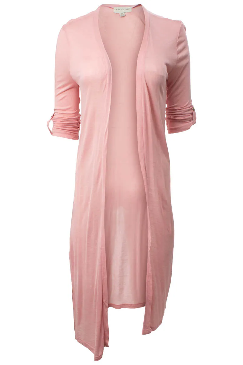 Solid Side Slit Open Cardigan - Pink sold by Fairweather