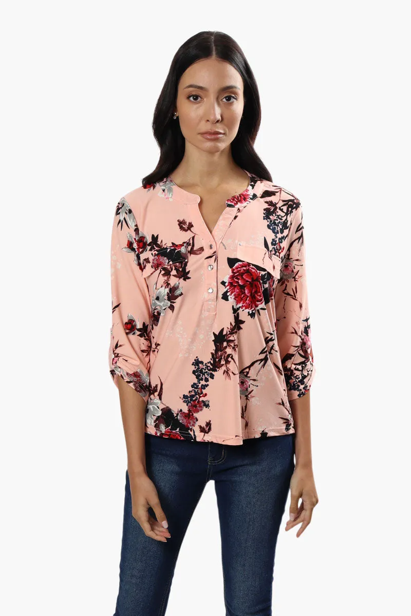 International INC Company Floral Henley Blouse - Pink sold by Fairweather