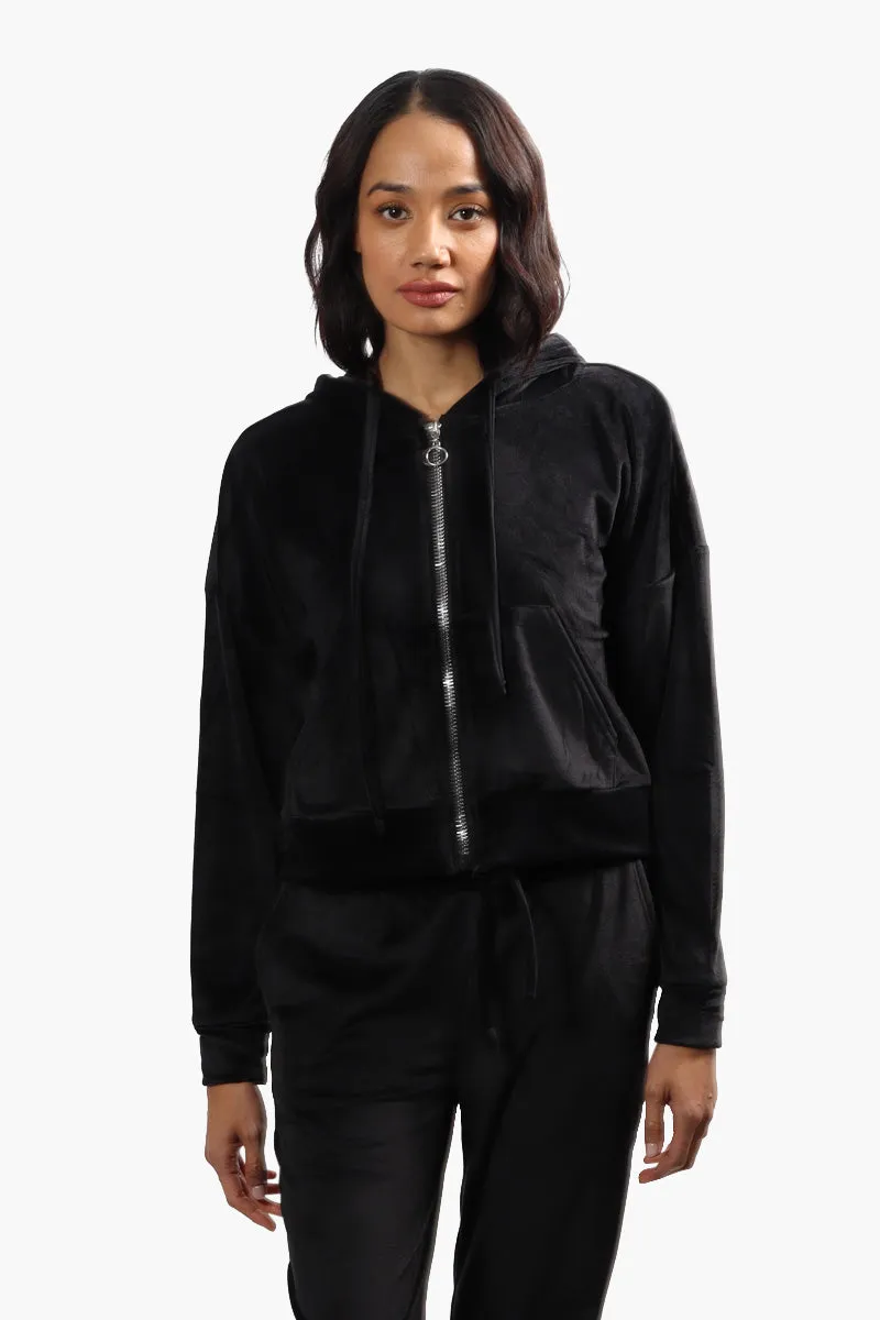 Mikk Velour Front Zip Hoodie - Black sold by Fairweather