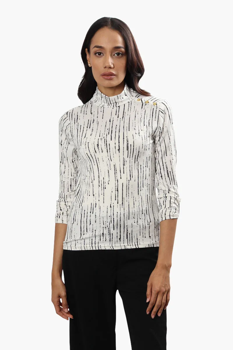 Majora Patterned Mock Neck Long Sleeve Top - White sold by Fairweather