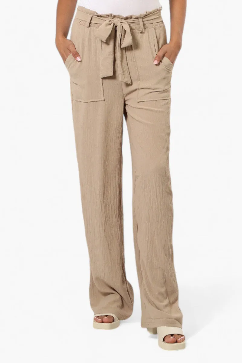 Urbanology Solid Belted Palazzo Pants - Beige sold by Fairweather