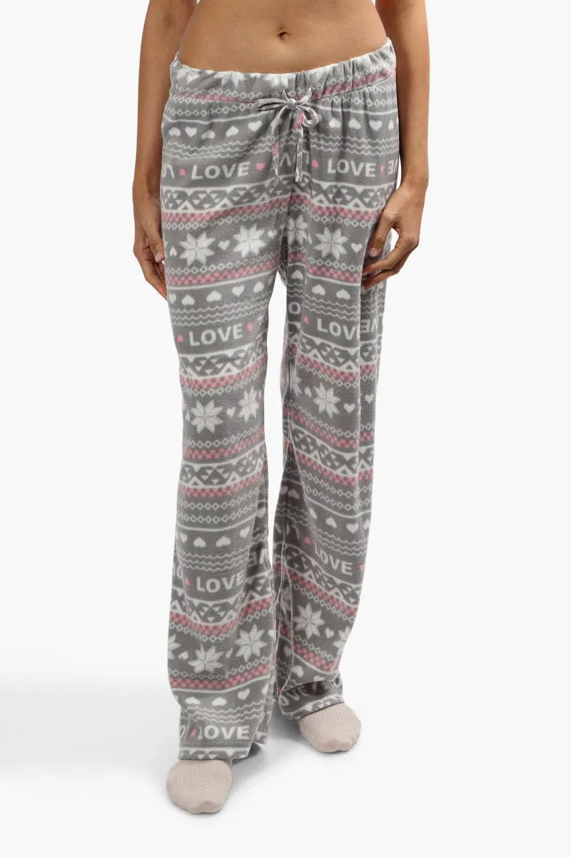 Cuddly Canuckies Plush Festive Print Pajama Pants - Grey sold by Fairweather