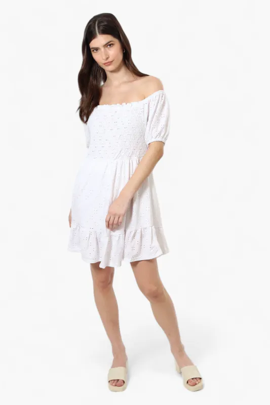 Urbanology Off Shoulder Smock Day Dress - White sold by Fairweather