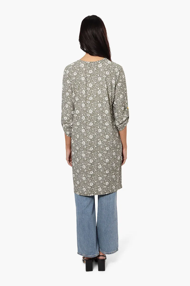 International INC Company Floral Roll Up Sleeve Cardigan - Olive sold by Fairweather product image thumbnail 4