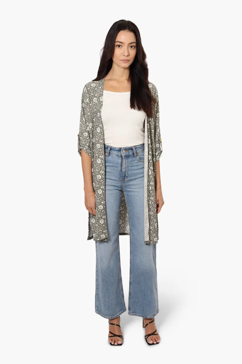 International INC Company Floral Roll Up Sleeve Cardigan - Olive sold by Fairweather