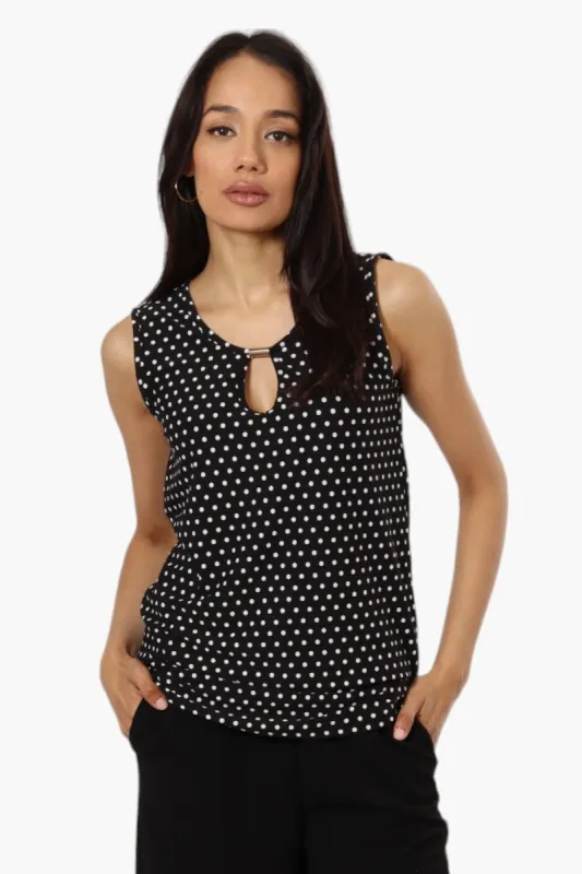Majora Polka Dot Pattern Keyhole Tank Top - Black sold by Fairweather