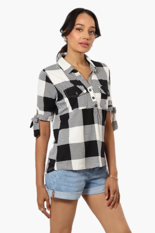 Urbanology Plaid Tie Sleeve Shirt - Black sold by Fairweather