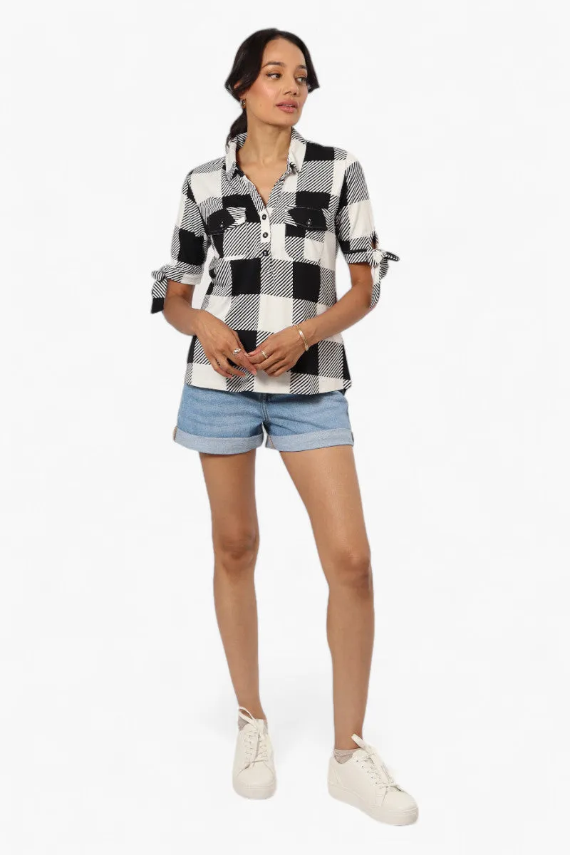 Urbanology Plaid Tie Sleeve Shirt - Black sold by Fairweather product image thumbnail 2