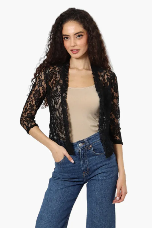 Impress Floral Lace 3/4 Sleeve Wrap Cardigan - Black sold by Fairweather