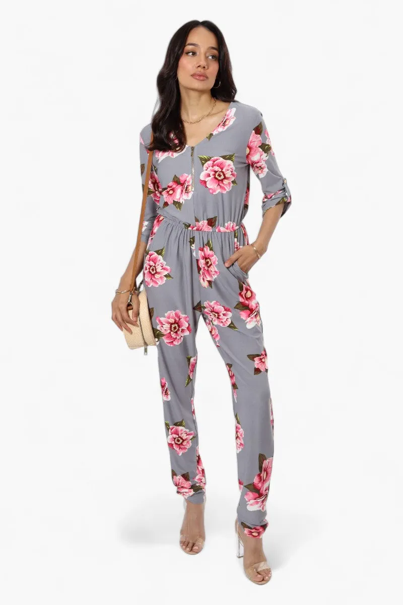 International INC Company Floral Roll Up Sleeve Jumpsuit - Grey sold by Fairweather product image thumbnail 2