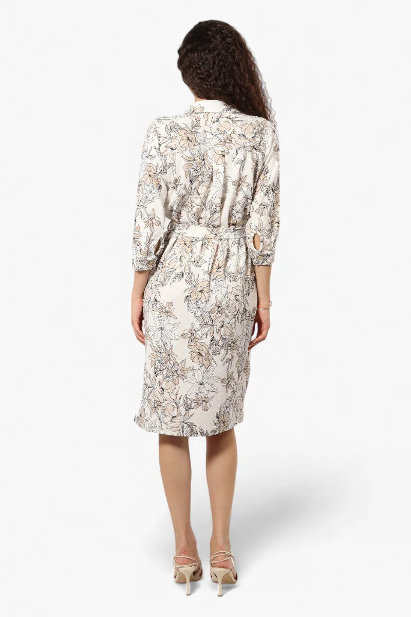 Impress Floral Belted Button Down Day Dress - White sold by Fairweather product image thumbnail 4