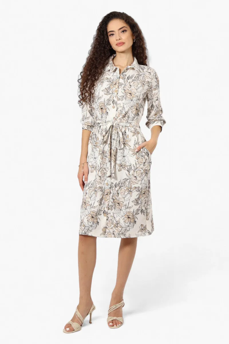 Impress Floral Belted Button Down Day Dress - White sold by Fairweather