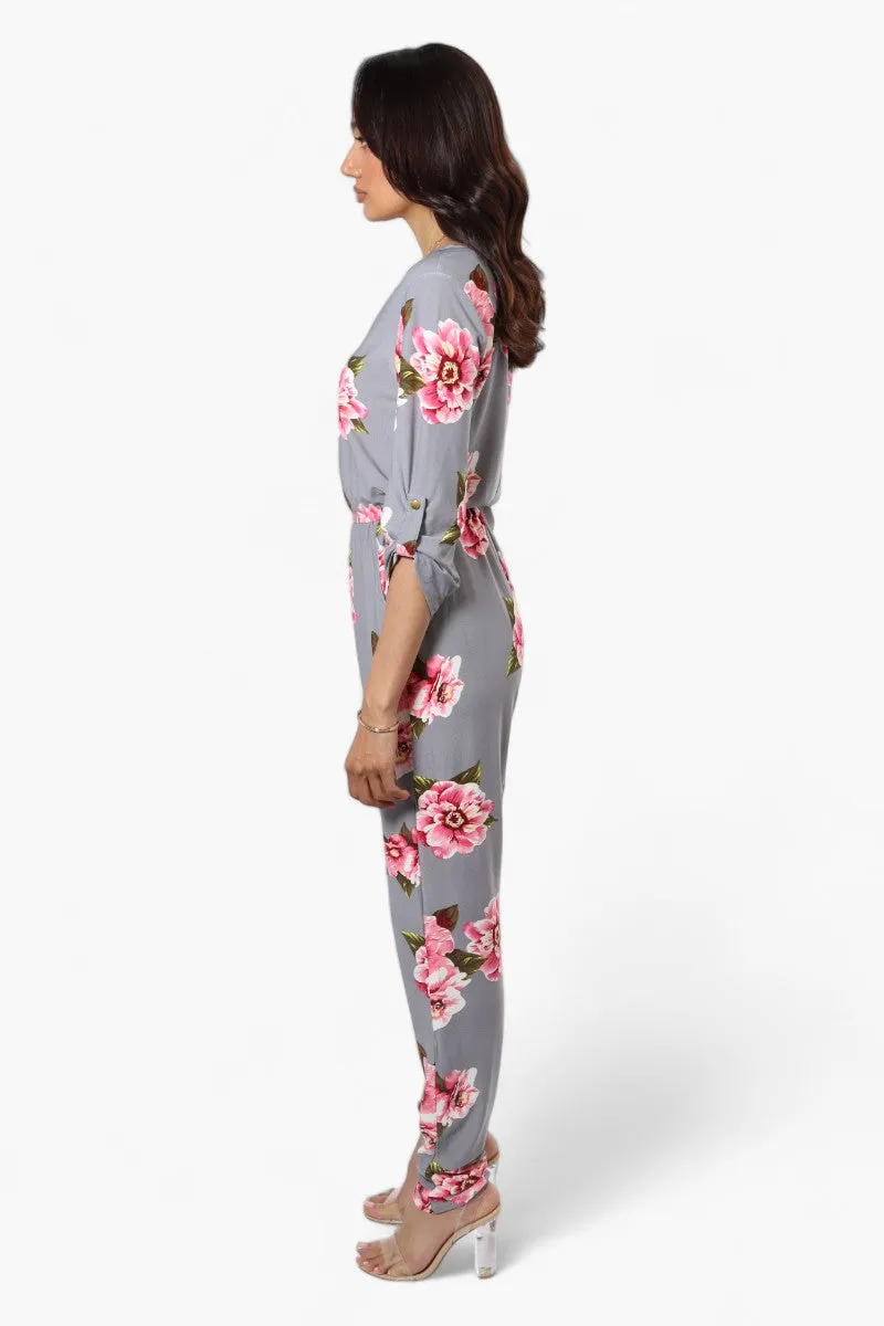 International INC Company Floral Roll Up Sleeve Jumpsuit - Grey sold by Fairweather product image thumbnail 3