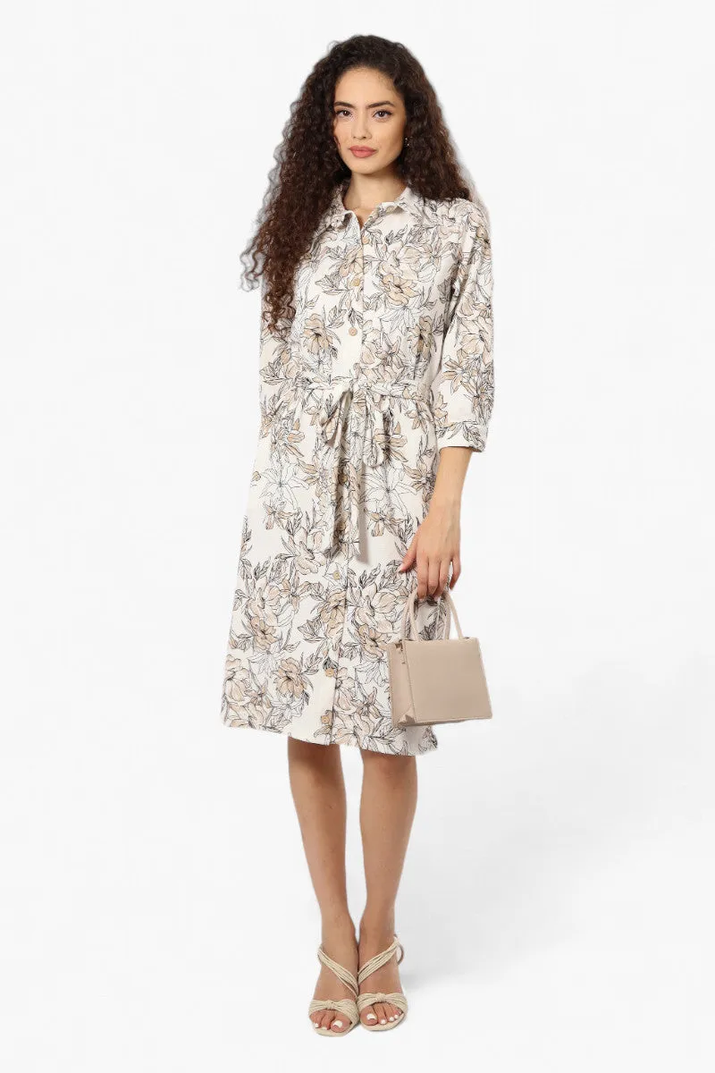Impress Floral Belted Button Down Day Dress - White sold by Fairweather product image thumbnail 2