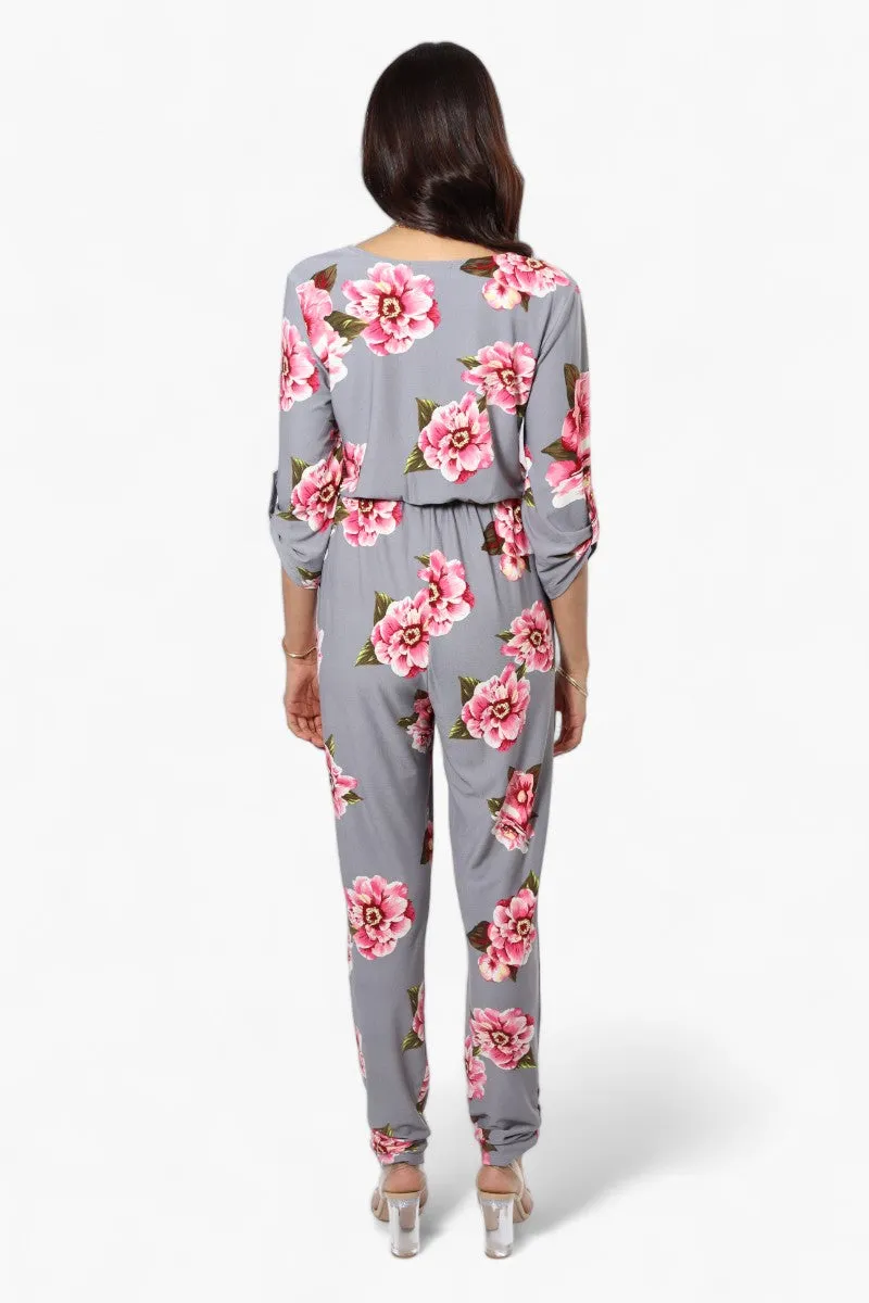 International INC Company Floral Roll Up Sleeve Jumpsuit - Grey sold by Fairweather product image thumbnail 4
