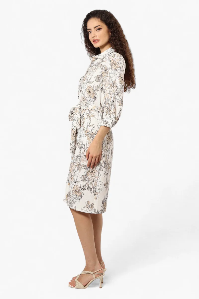 Impress Floral Belted Button Down Day Dress - White sold by Fairweather product image thumbnail 3