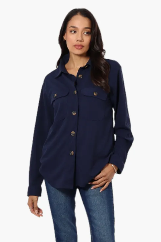 Limite Solid Flap Pocket Button Up Lightweight Jacket - Navy sold by Fairweather