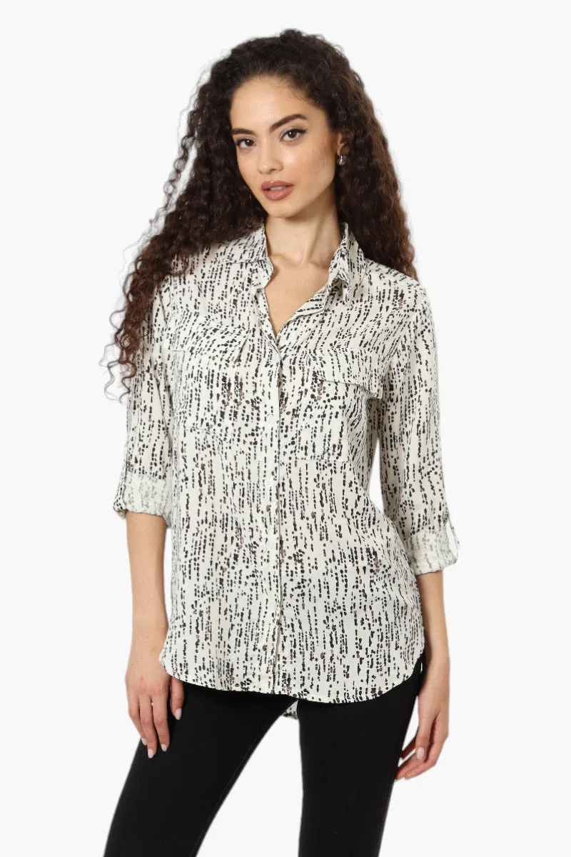Beechers Brook Patterned Roll Up Sleeve Blouse - Cream sold by Fairweather
