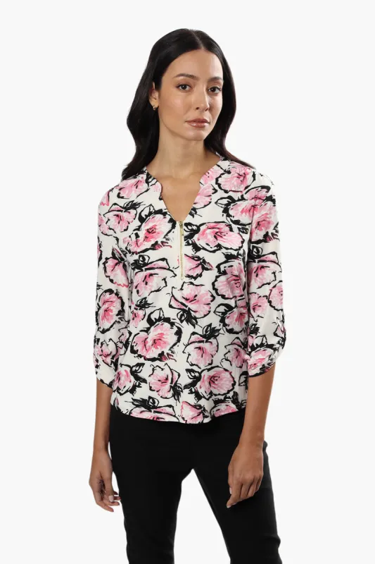 International INC Company Floral Roll Up Sleeve Blouse - White sold by Fairweather