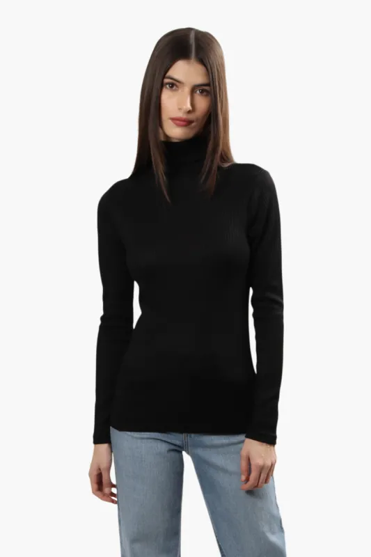 Magazine Ribbed Turtleneck Long Sleeve Top - Black sold by Fairweather