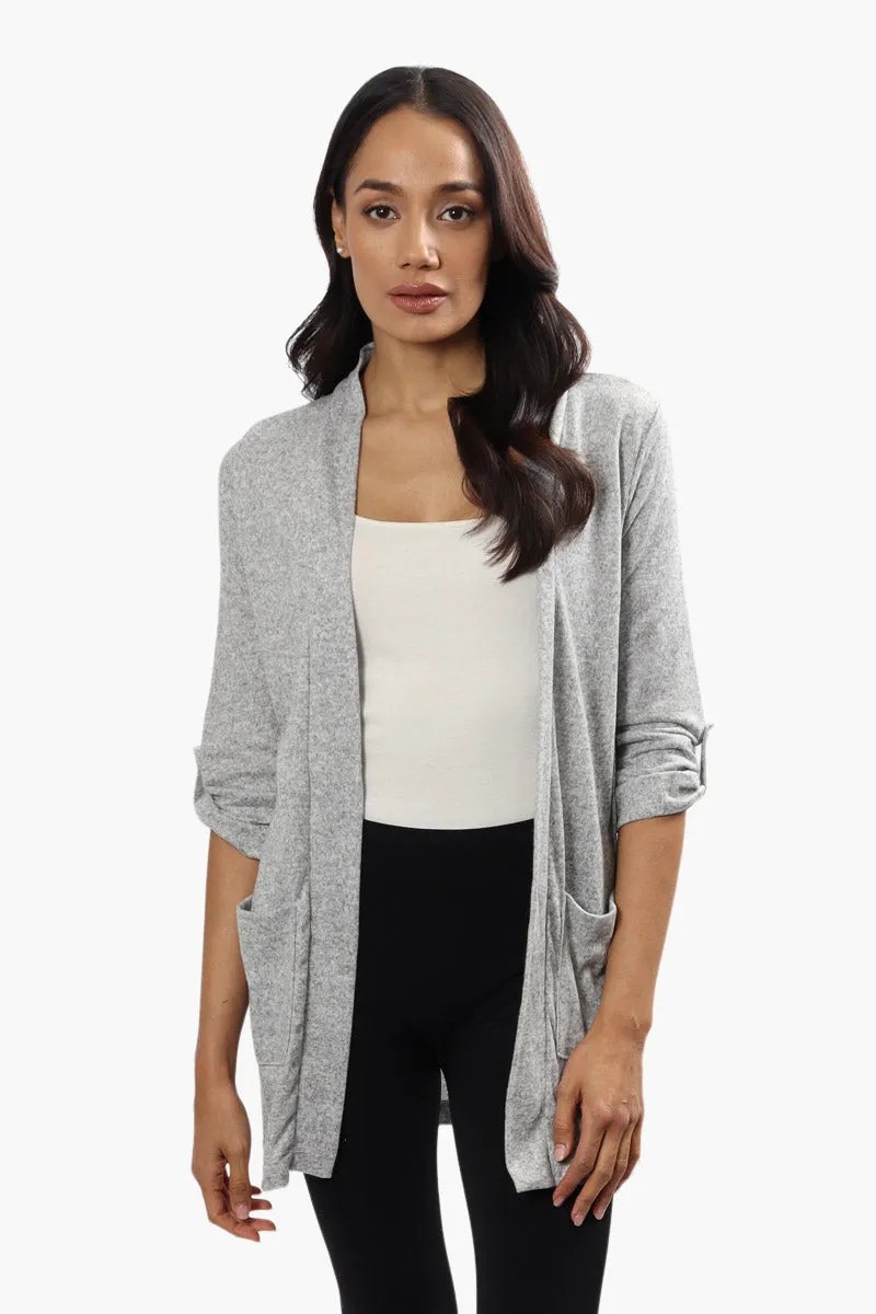 Majora Open Front Roll Up Sleeve Cardigan - Grey sold by Fairweather