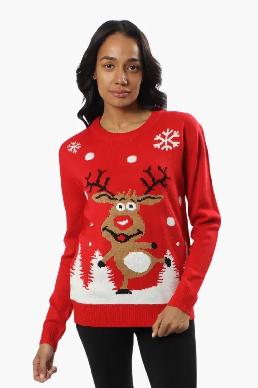 Ugly Christmas Sweater Reindeer Knit Christmas Sweater - Red sold by Fairweather