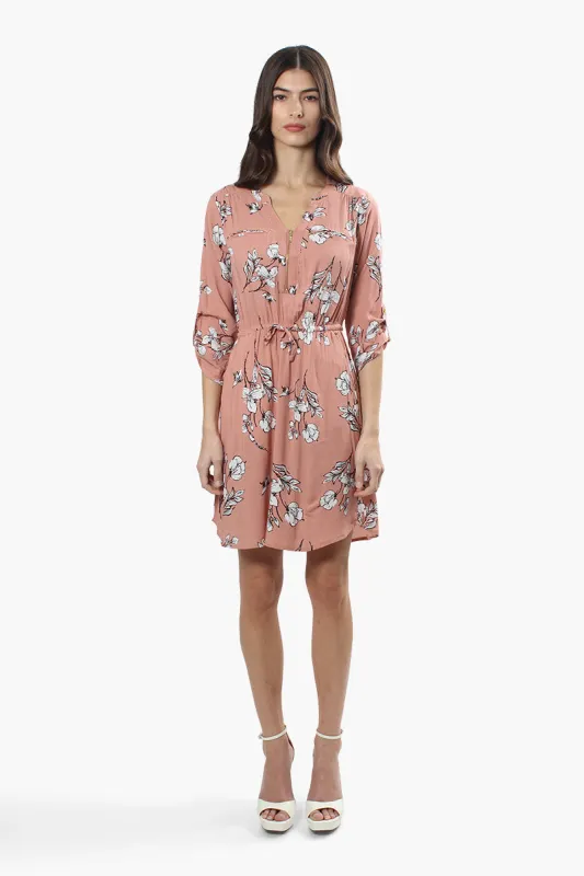 Beechers Brook Floral Roll Up Sleeve Day Dress - Pink sold by Fairweather