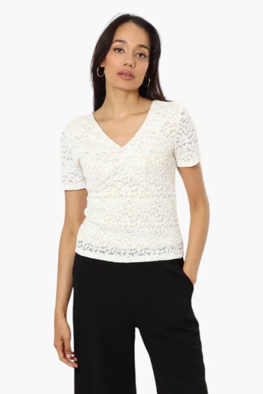 Limite Lace V-Neck Short Sleeve Shirt - White sold by Fairweather