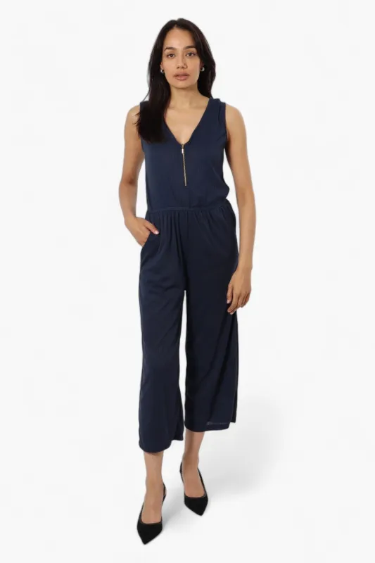 Majora Ribbed Front Zip Jumpsuit - Navy sold by Fairweather