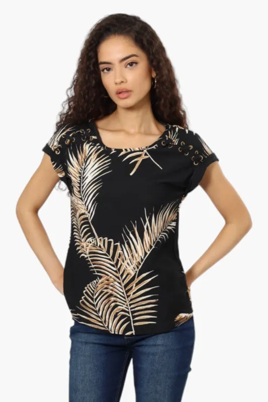 Beechers Brook Leaf Pattern Short Sleeve Blouse - Black sold by Fairweather