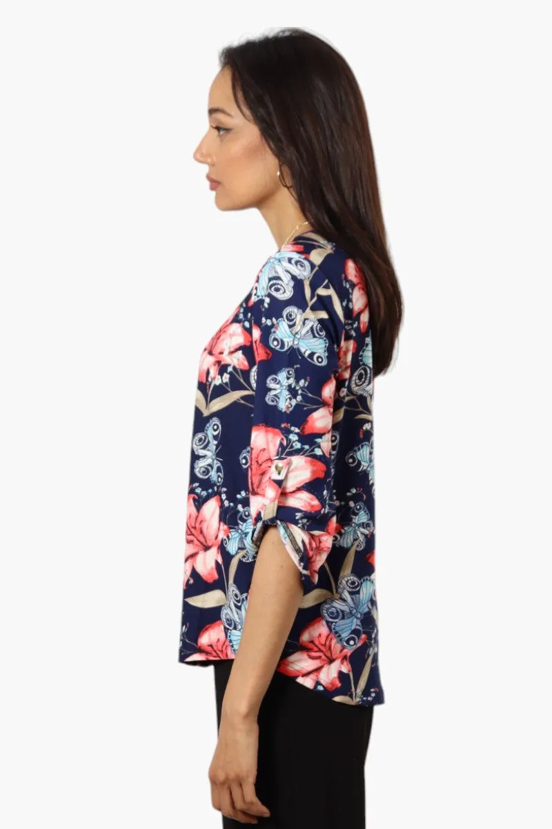 Beechers Brook Floral Roll Up Sleeve Necklace Blouse - Navy sold by Fairweather product image thumbnail 3