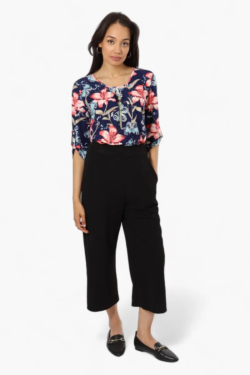 Beechers Brook Floral Roll Up Sleeve Necklace Blouse - Navy sold by Fairweather product image thumbnail 2