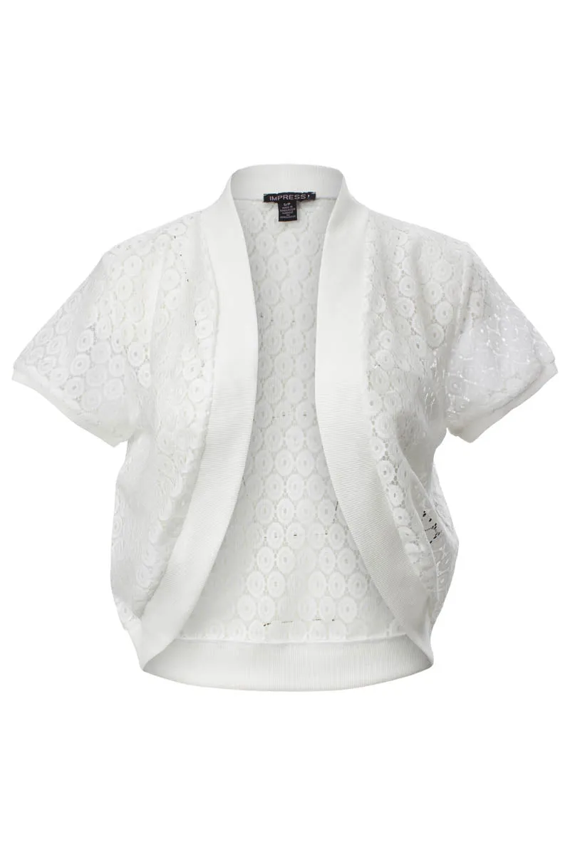 Impress Open Lace Shrug Cardigan - White sold by Fairweather