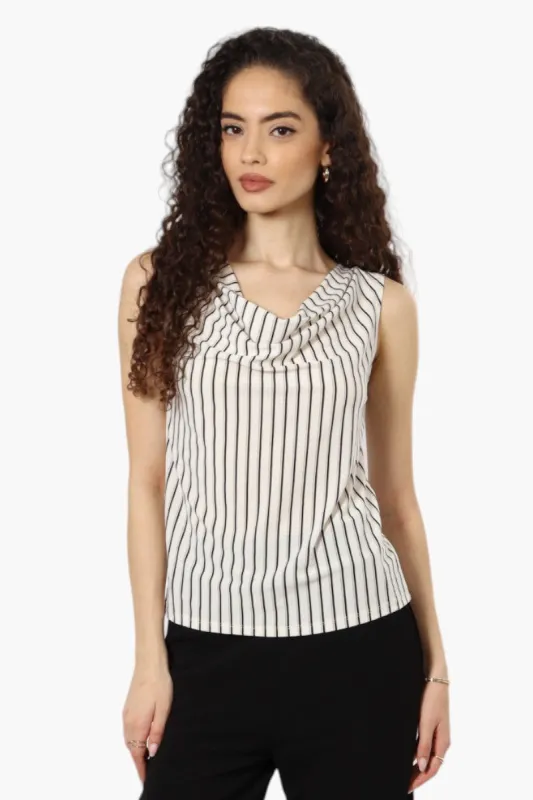 Impress Striped Cowl Neck Tank Top - White sold by Fairweather