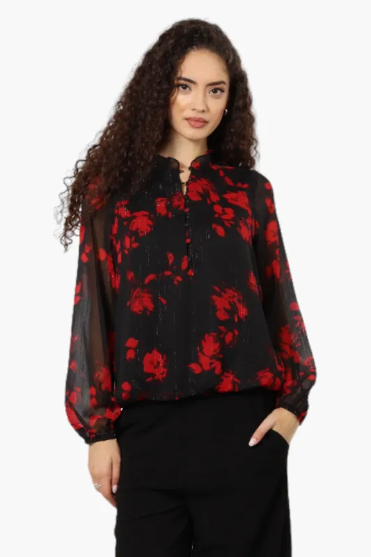 Limite Patterned Sheer Sleeve Chiffon Blouse - Black sold by Fairweather