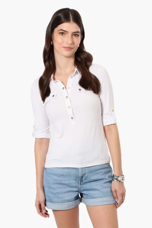 Impress Ribbed Roll Up Sleeve Shirt - White sold by Fairweather
