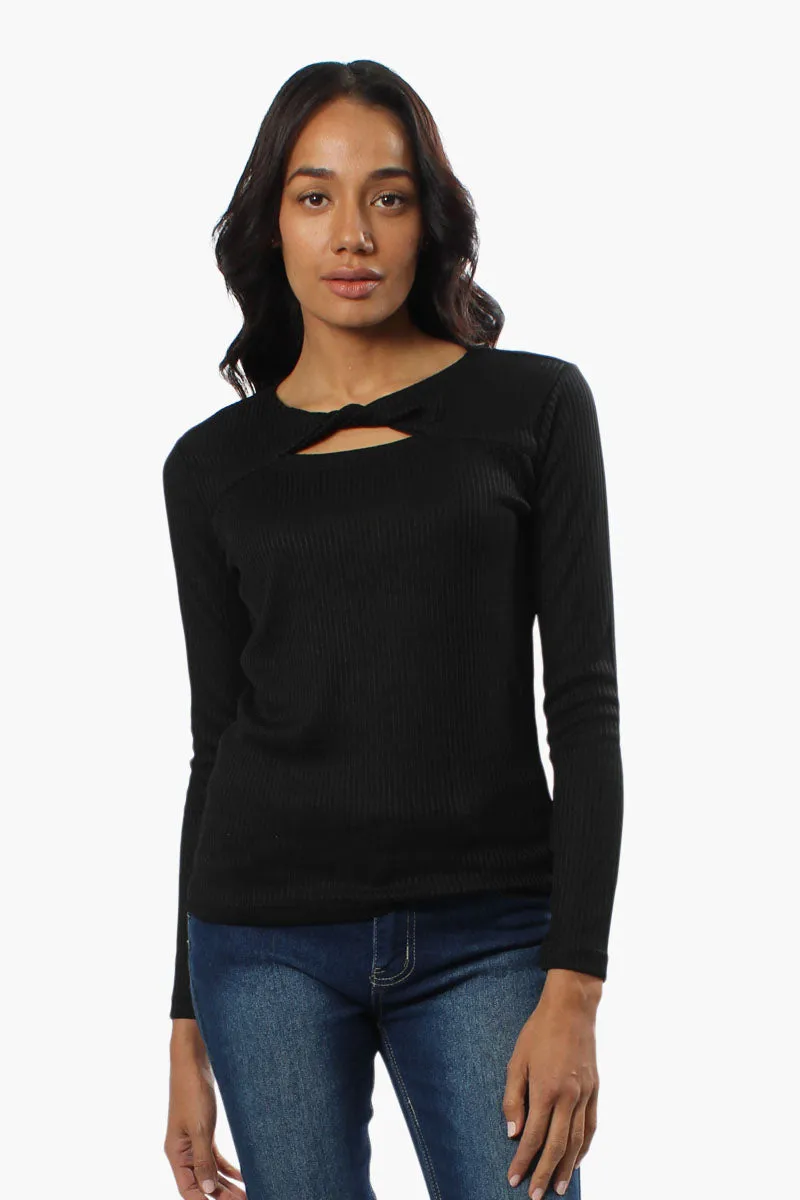 Magazine Ribbed Front Twist Long Sleeve Top - Black sold by Fairweather