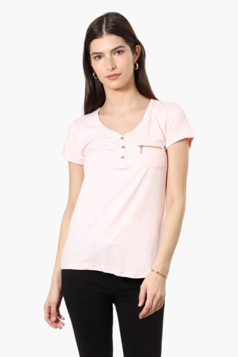 Magazine Henley Zip Pocket Tee - Blush sold by Fairweather