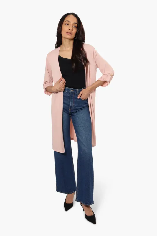 International INC Company Open Front Roll Up Sleeve Cardigan - Pink sold by Fairweather