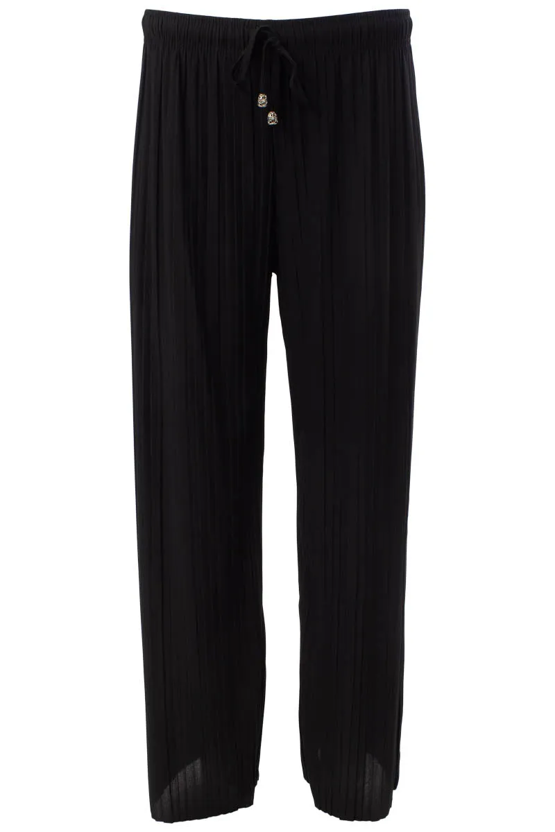 Solid Tie Waist Crinkle Pants - Black sold by Fairweather